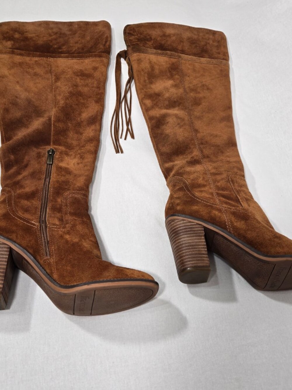 FRANCO SARTO Elnora BOHO Cognac Suede Over The Knee Fringe Boots Size 7.5M-WC. - Picture 7 of 16